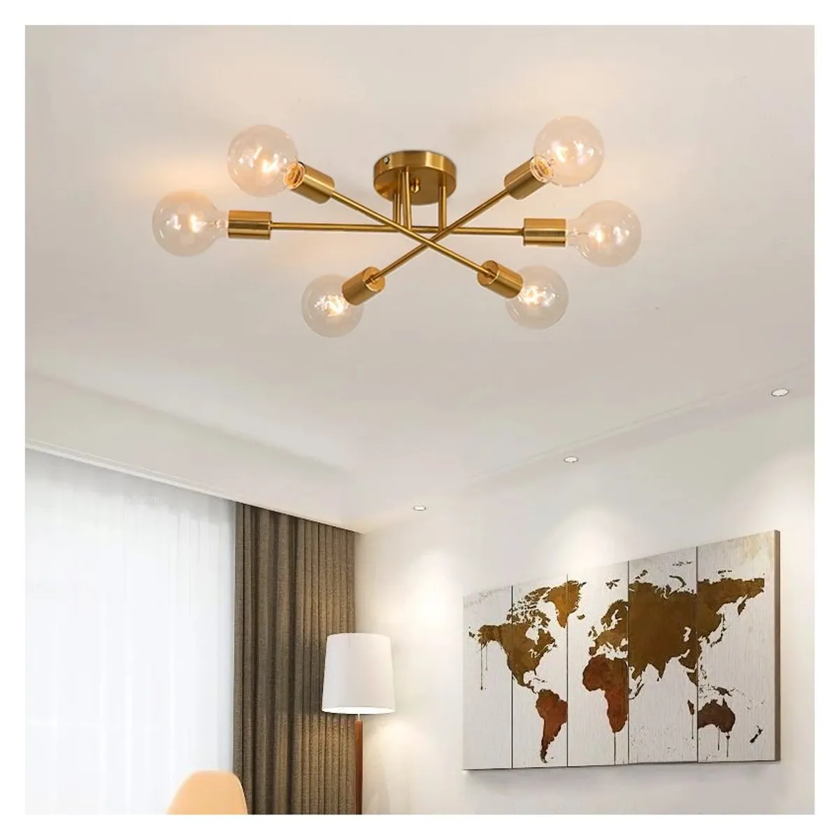 HOME NEAT - Lámpara de techo vintage bombillas 6 E27 cobre.