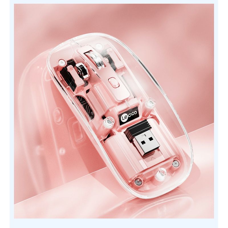 LECOO - Mouse Inalámbrico Lenovo LECOO WS215DM de 24G y Bluetooth - Rosa