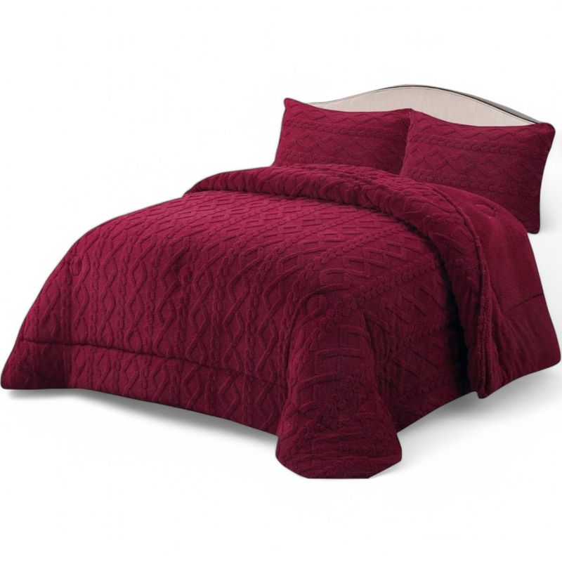 GENERICO - Cobertor De Invierno King + 2 Fundas Texturizado Trezado Burdeo