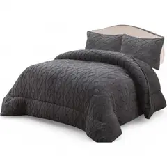 GENERICO - Cobertor De Invierno 2 Plazas+2 Fundas Texturizado Trenzado Gris Oscur
