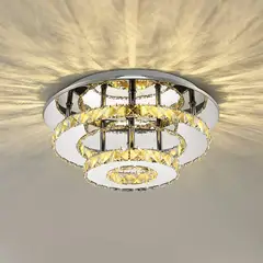HOME NEAT - Lampara Techo de Cristal LED Redonda 36W Acero Inoxidable 3000K