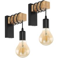 2 Unidades lámpara pared madera estilo moderno E27 Negro