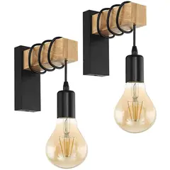 HOME NEAT - 2 Unidades lámpara pared madera estilo moderno E27 Negro