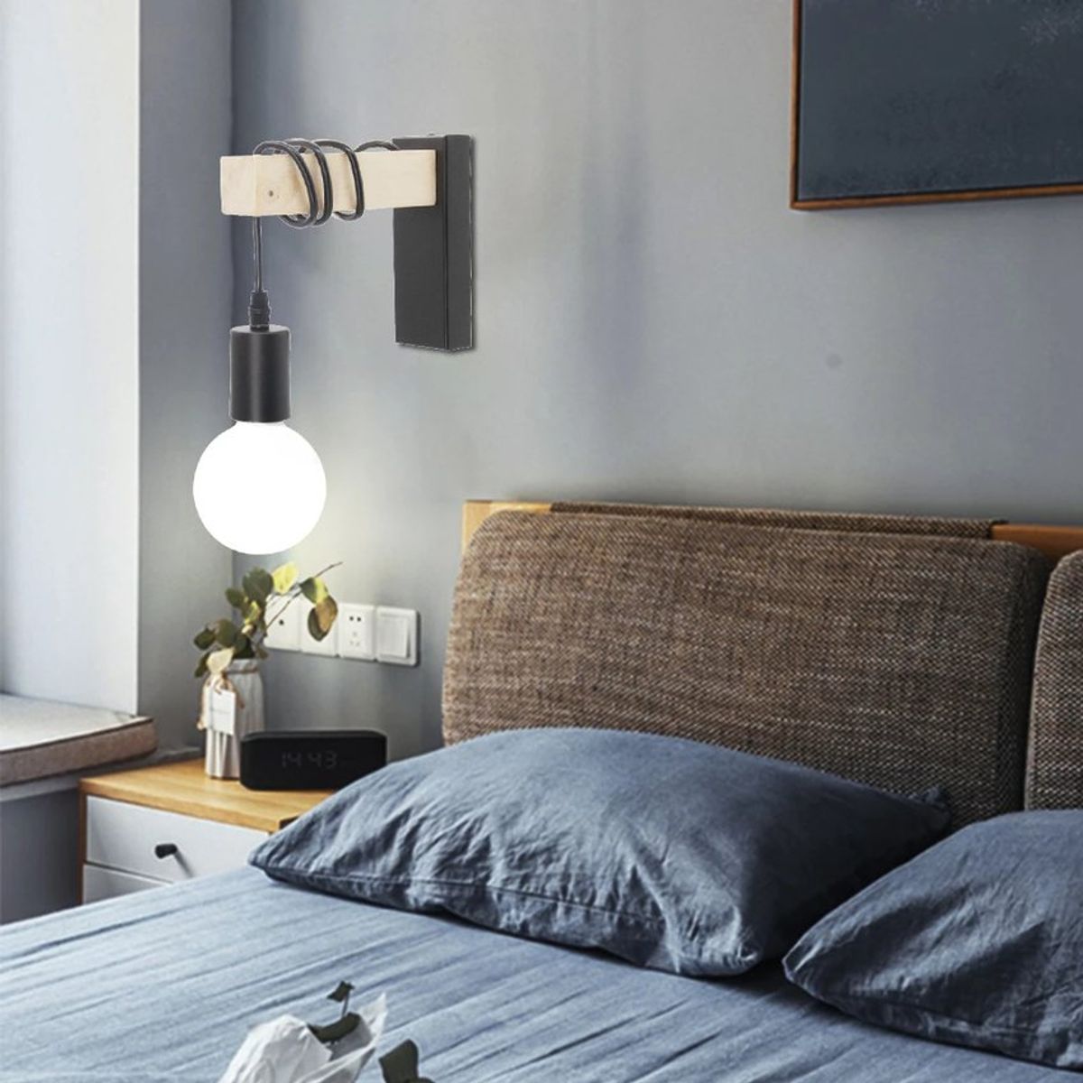 2 Unidades lámpara pared madera estilo moderno E27 Negro, marca HOME NEAT - Foto 2