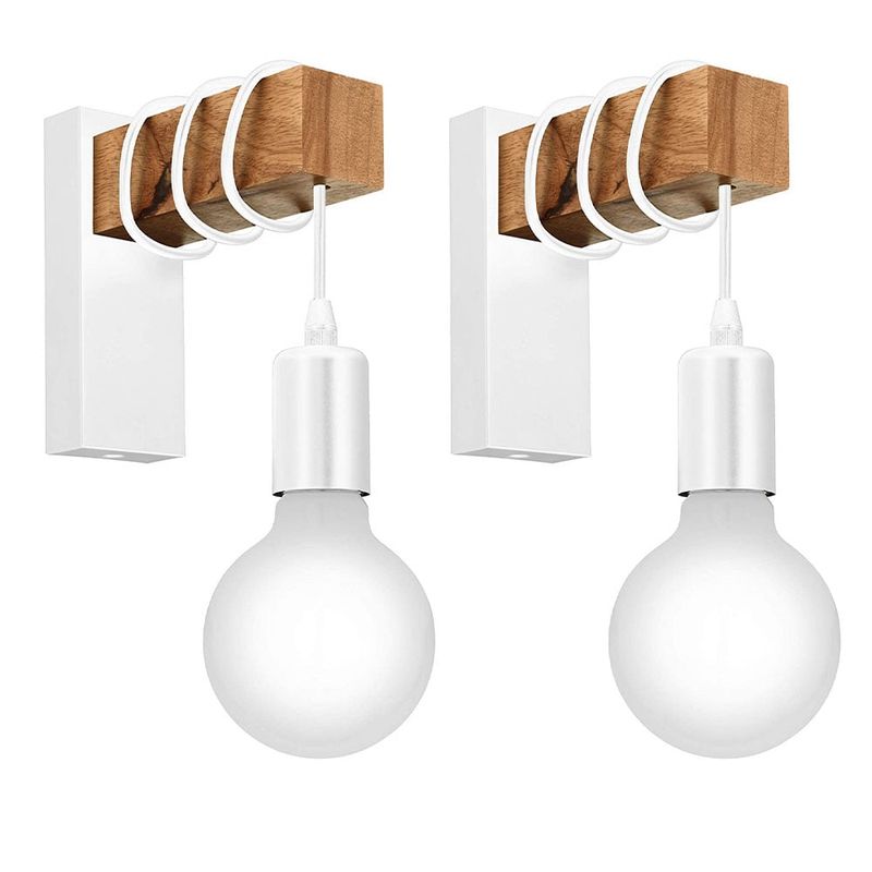 HOME NEAT - 2 Unidades lámpara pared madera estilo moderno E27 - Blanco