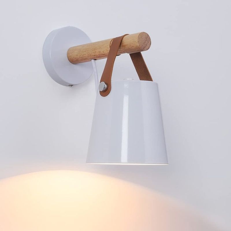 HOME NEAT - Lámpara de pared de madera apliques de pared nórdica e27 blanco