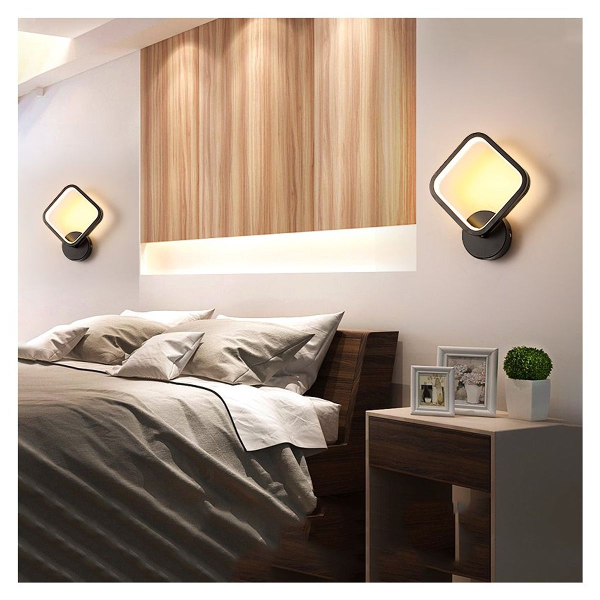 HOME NEAT - Apliqué LED 3 colors lámpara de pared 13w Cuadrado Negro.