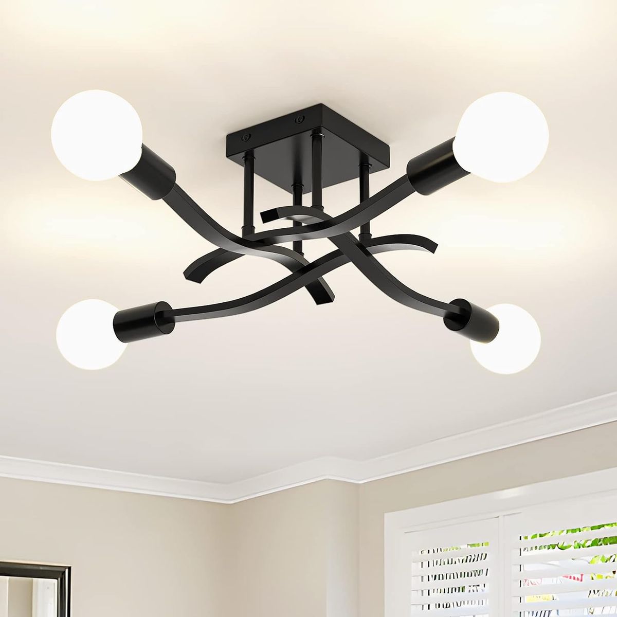 HOME NEAT - Lámpara de techo moderna metálica de 4 focos - Negro