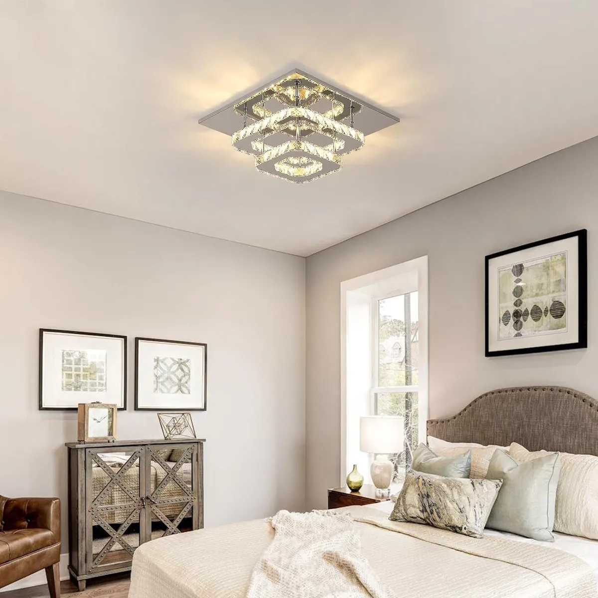 HOME NEAT - Lampara Techo de Cristal LED 36W Acero Inoxidable 3 Colores.