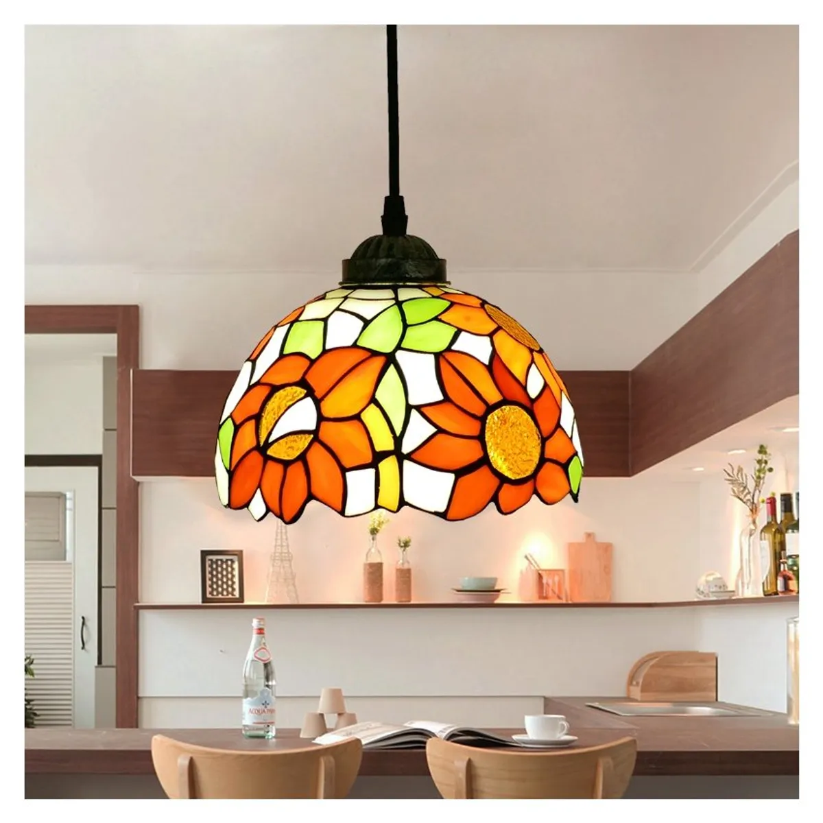 HOME NEAT - Tiffany colgante de luz pantalla de cristal girasol lámpara colgante