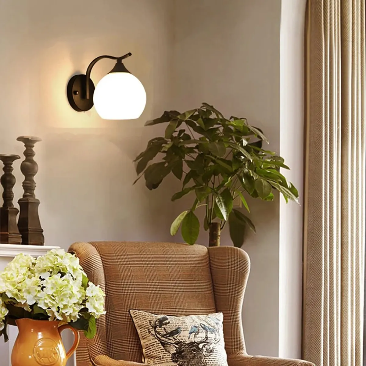 HOME NEAT - Lámpara de pared moderno con pantalla de bola vidrio e27 blanco