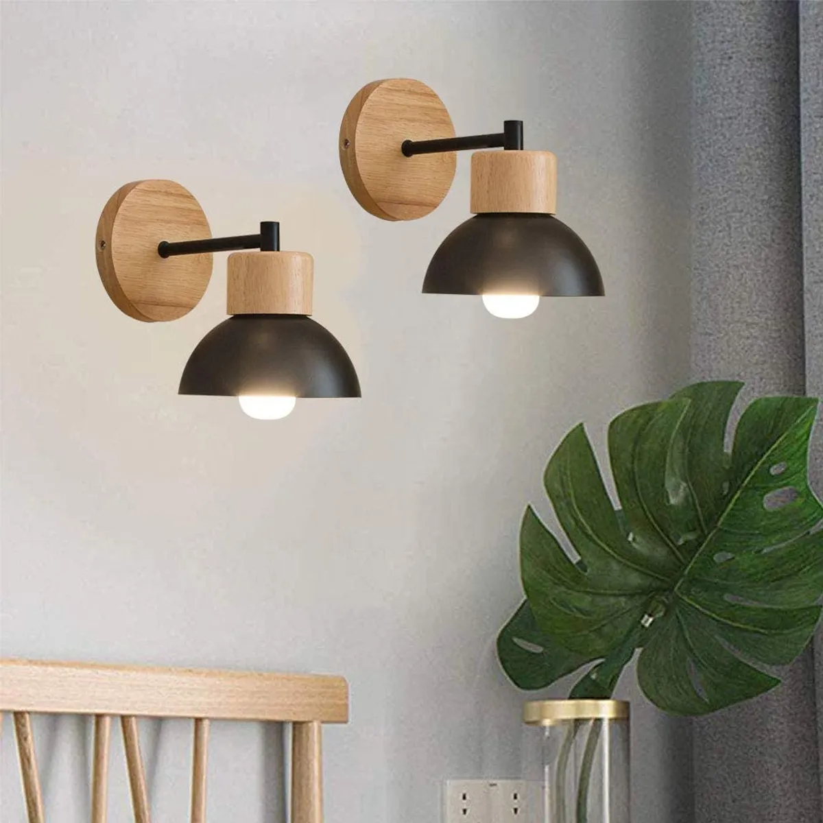 HOME NEAT - 2 Unidades lámparas de pared de LED madera - Negro