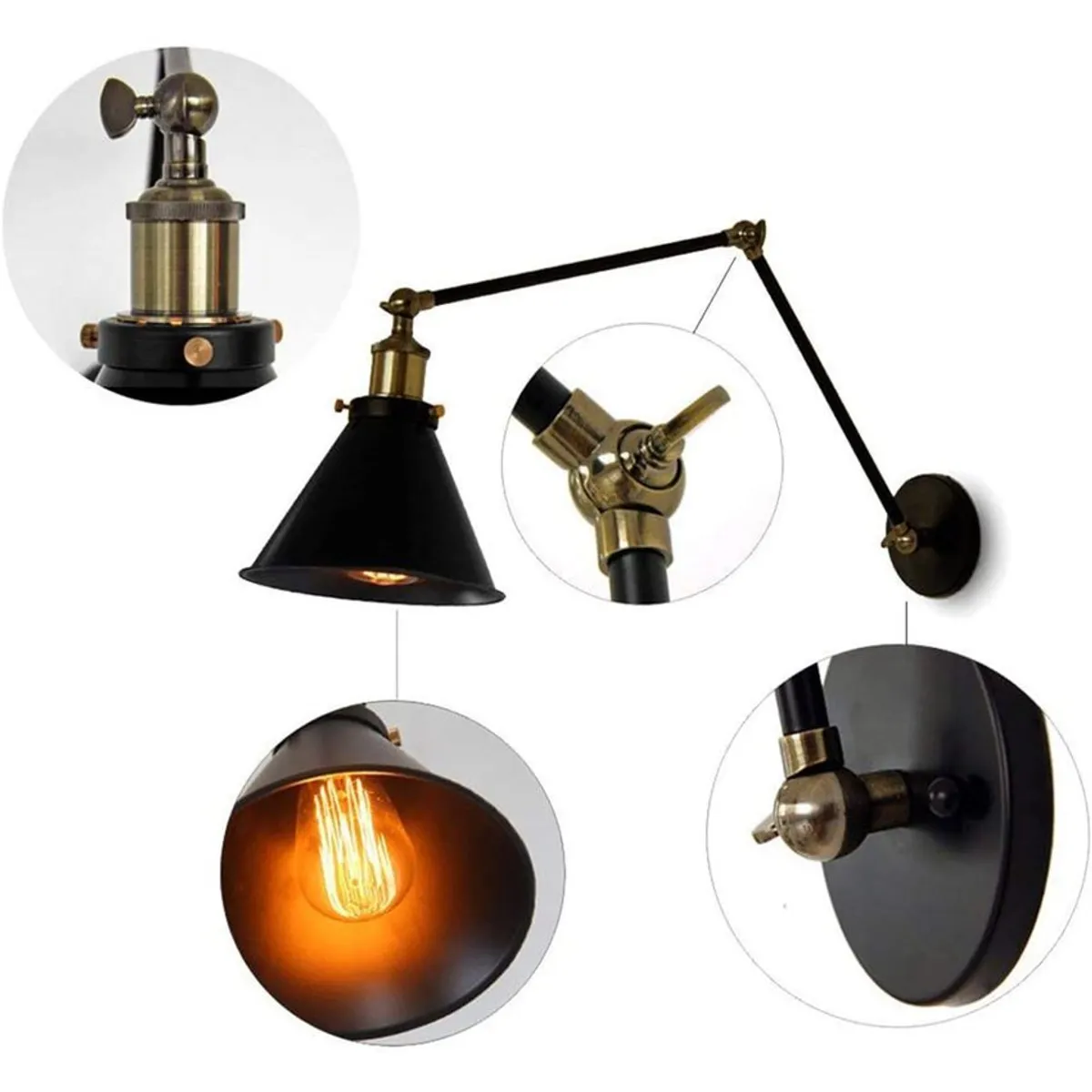 HOME NEAT - Lámparas de pared con oscilación ajustable brazo E27 Aplique de Pared