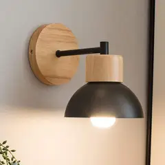 HOME NEAT - Moderno apliques de pared lámpara madera retro luz de pared e27 negro