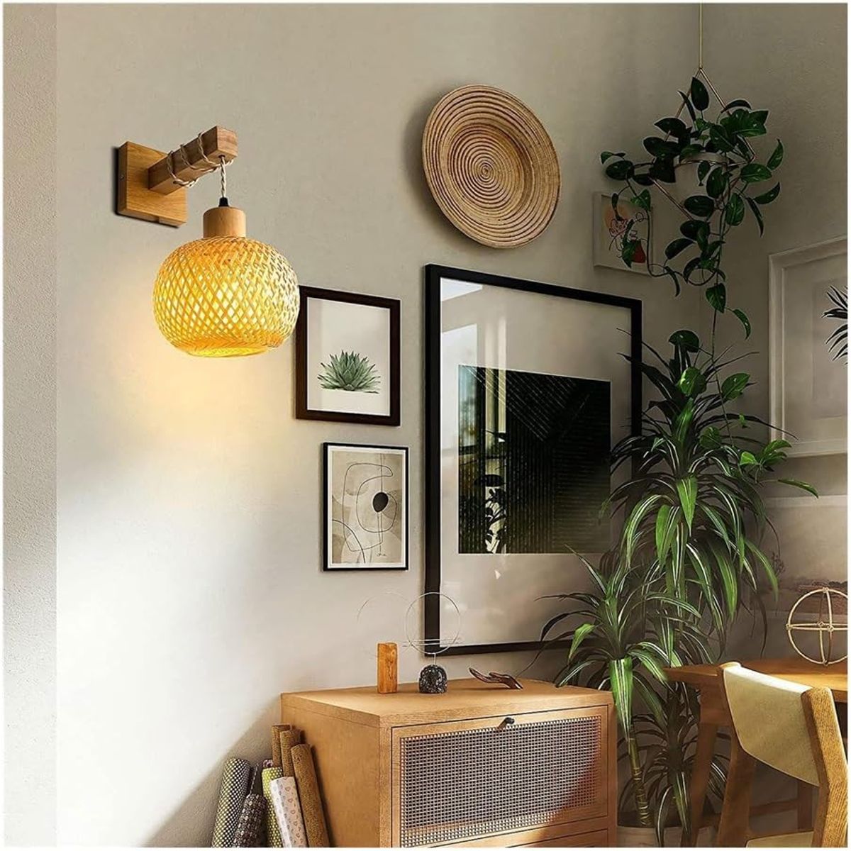 HOME NEAT - Apliques De Pared Lámpara De Bambú Vintage E27