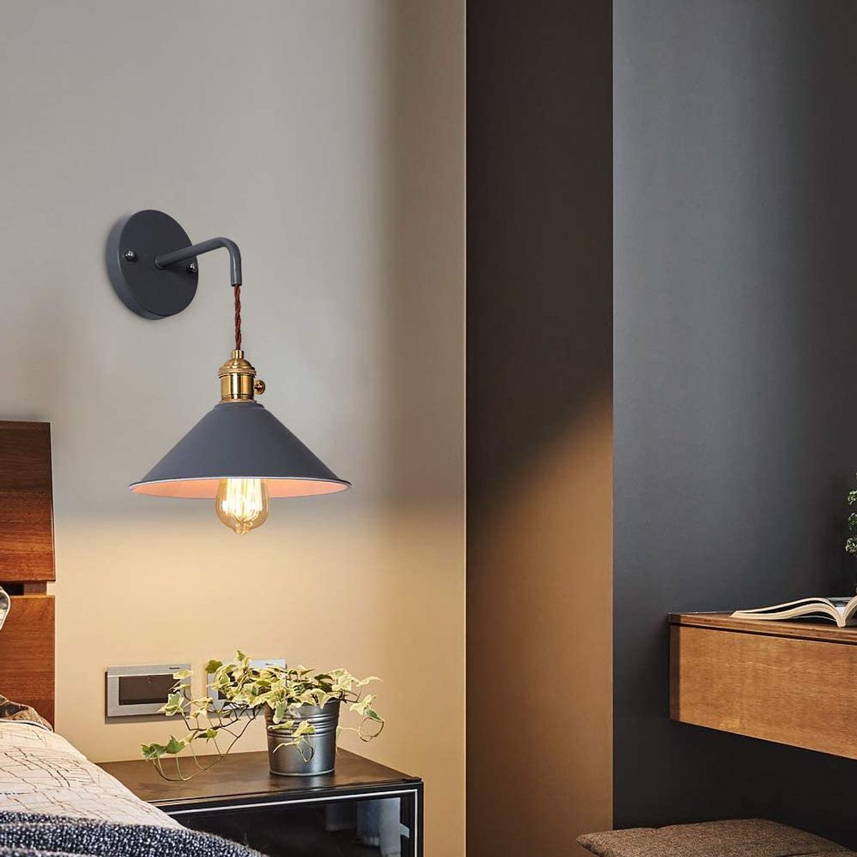 HOME NEAT - Lámpara de pared Vintage Apliques de Pared E27 para salón Gris