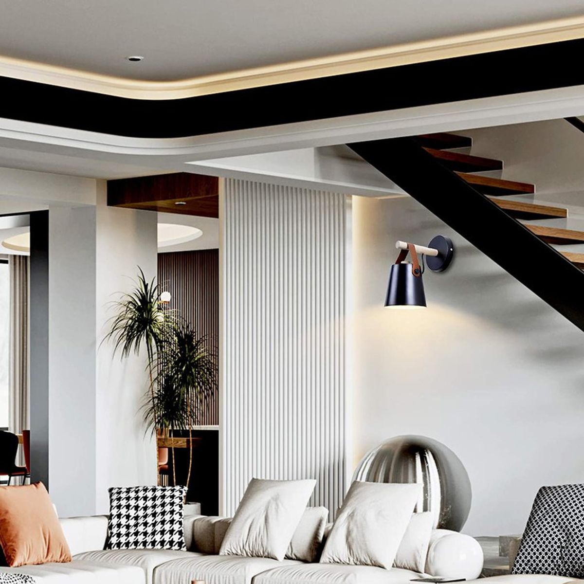 HOME NEAT - Lámpara de pared de madera nórdica apliques de pared E27 Negro