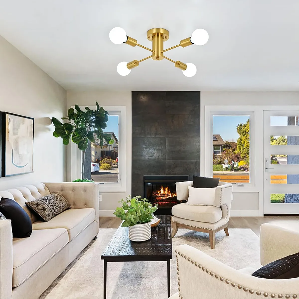 HOME NEAT - Lámparas de Techo Moderno de 4 Luces E27 - Dorada