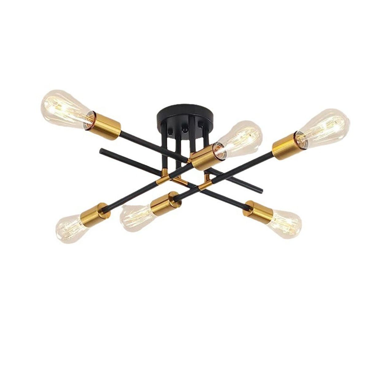 HOME NEAT - Lámpara de techo moderna metálica de 6 focos - Negro y Dorado