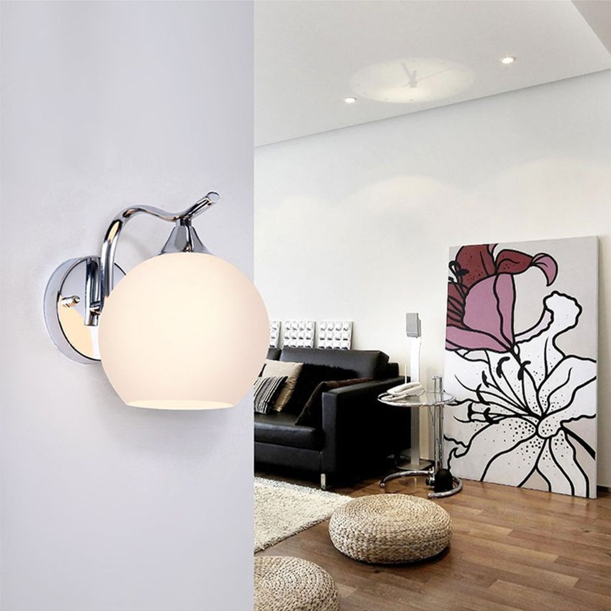 HOME NEAT - Lámpara de pared moderno con pantalla de bola vidrio E27 Plata