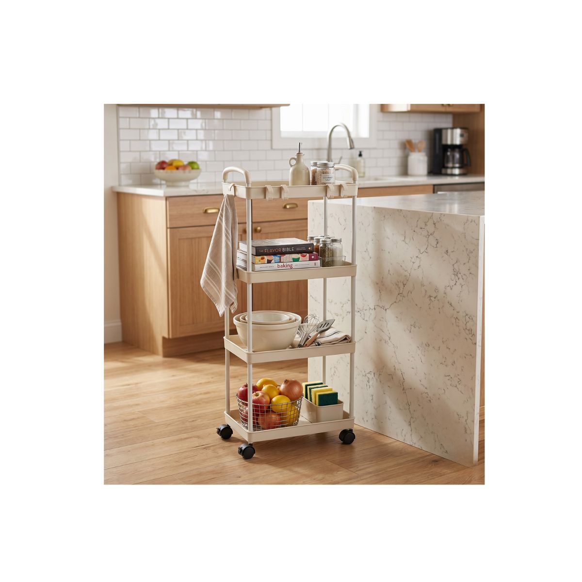 GENERICO - Carrito De Almacenamiento De 4 Niveles Con Asa, Cocina, Baño Color Crema