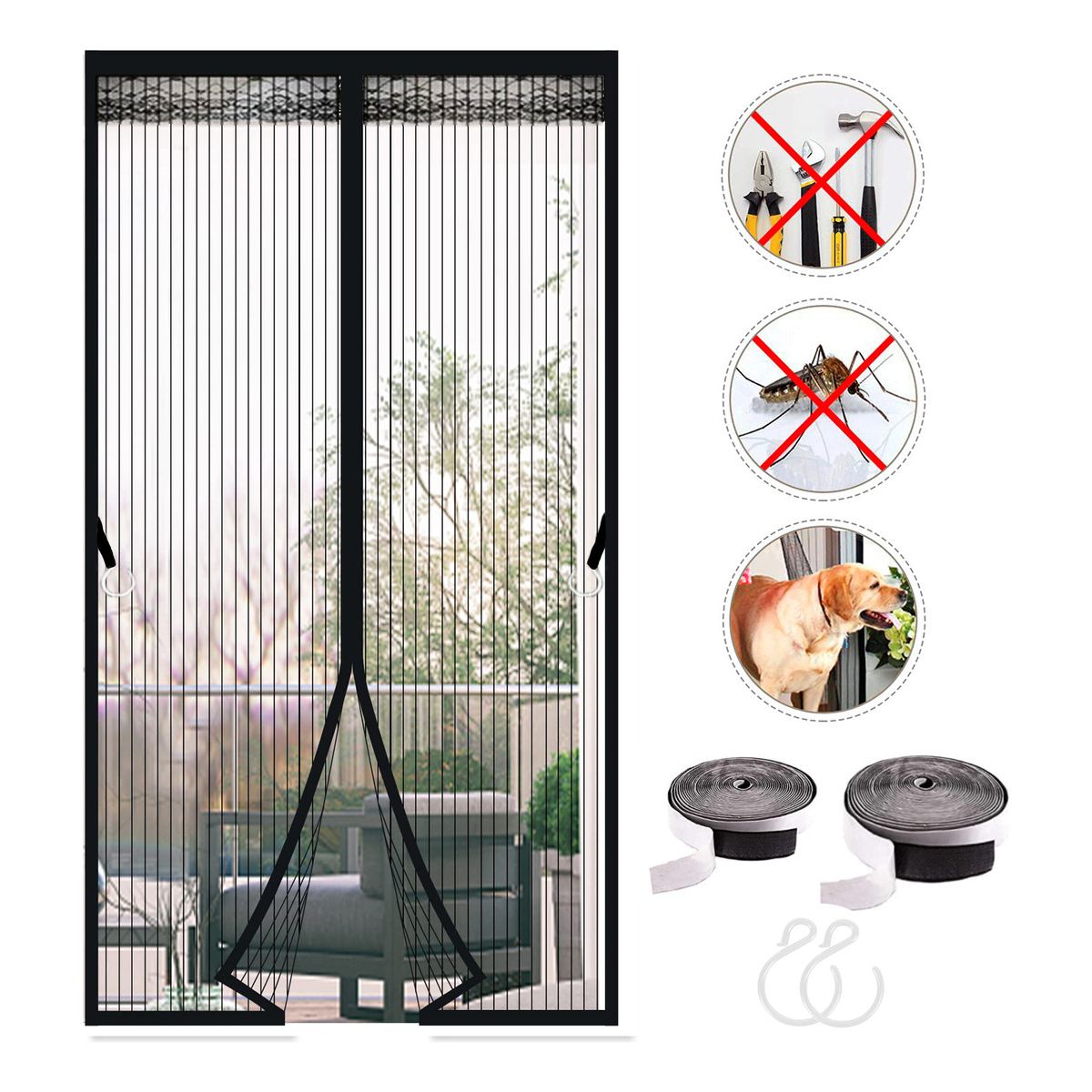 GENERICO - 70x200cm Mosquitera Puerta Magnetica Con Gancho Hogar-Negro