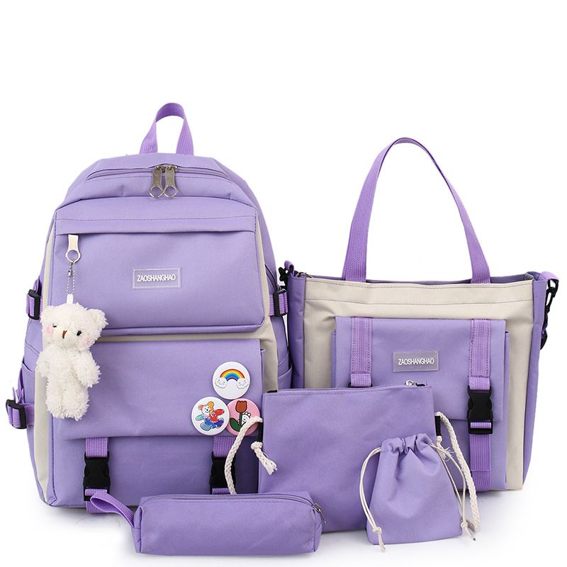 DANWEILE - Mochila Escolar Infantil + Accesorios Set 5 Piezas Colegio