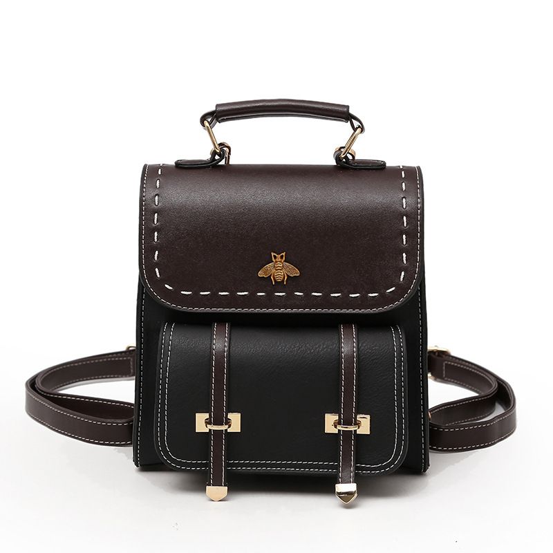 DANWEILE - Mochila Bee-GOCI Vintage de cuero para mujer-Negro
