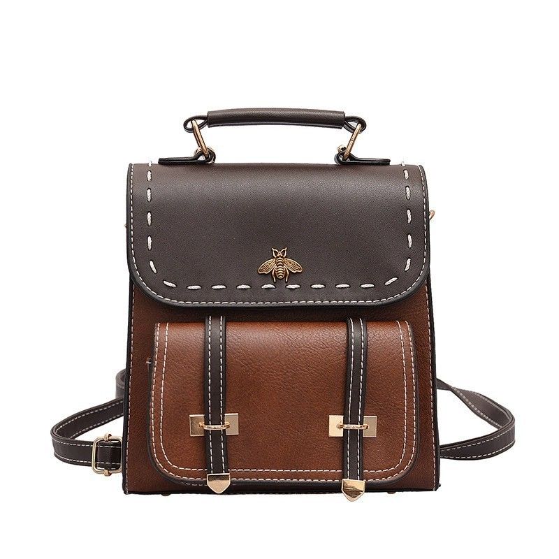 DANWEILE - Mochila Bee-GOCI Vintage de cuero para mujer-marrón