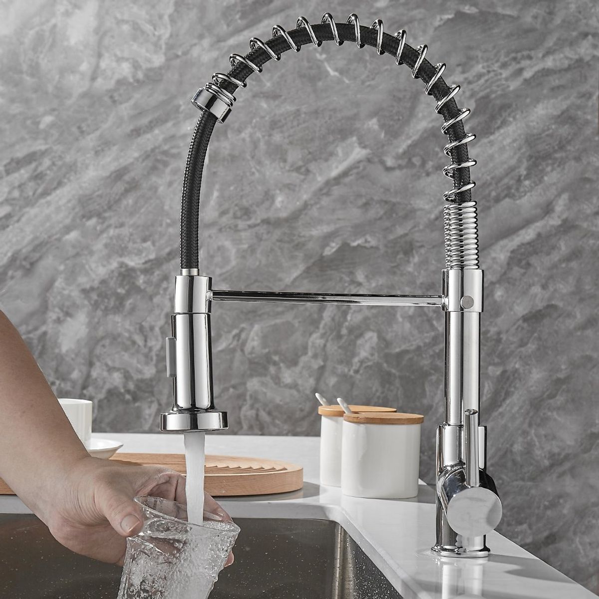 DANWEILE - Grifo llave lavaplatos monomando cocina extensible triple