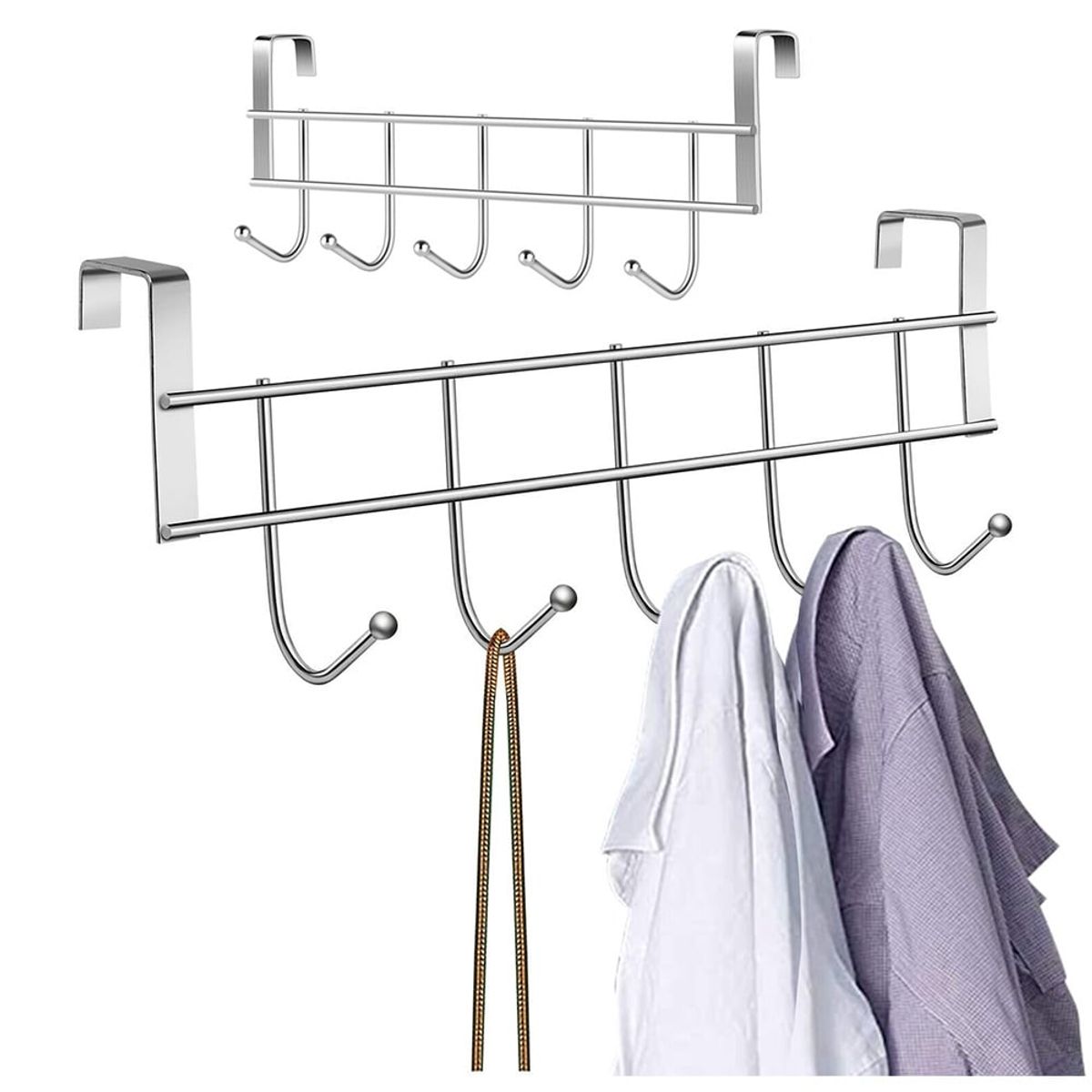 KUANGYE - 2 pcs Gancho Sobre Puerta Colgador Perchero 5 Ganchos Acero