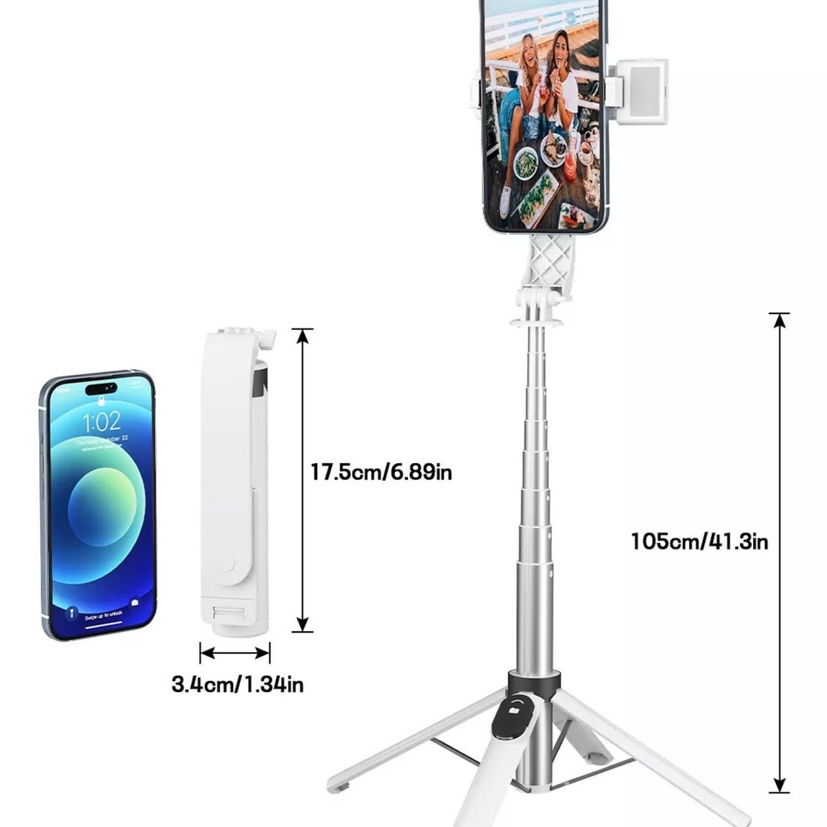 YAYKO - Palo Selfie Bluetooth Inalámbrico Portátil Blanco+ Quadpod