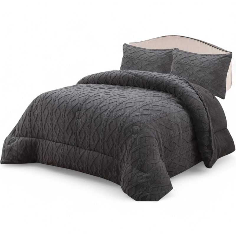 GENERICO - Cobertor De Invierno 15 Plaza+1 Funda Texturizado Trenzado Gris Oscuro