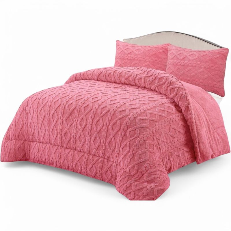 GENERICO - Cobertor De Invierno 15 Plaza+1 Funda Texturizado Trenzado Rosa