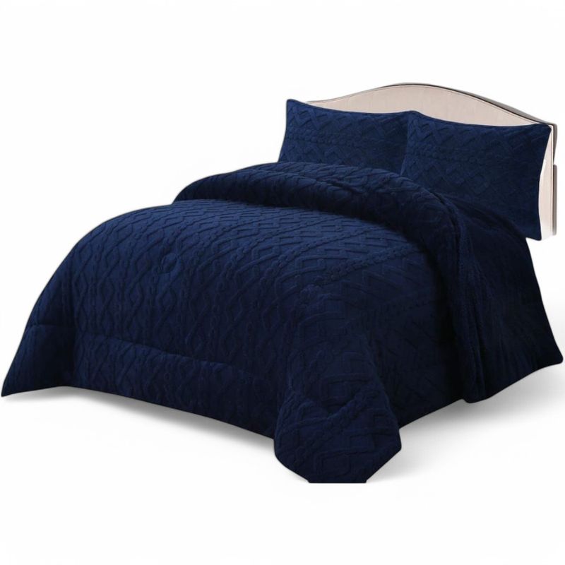 GENERICO - Cobertor De Invierno 15 Plaza+1 Funda Texturizado Trenzado Azul Oscuro