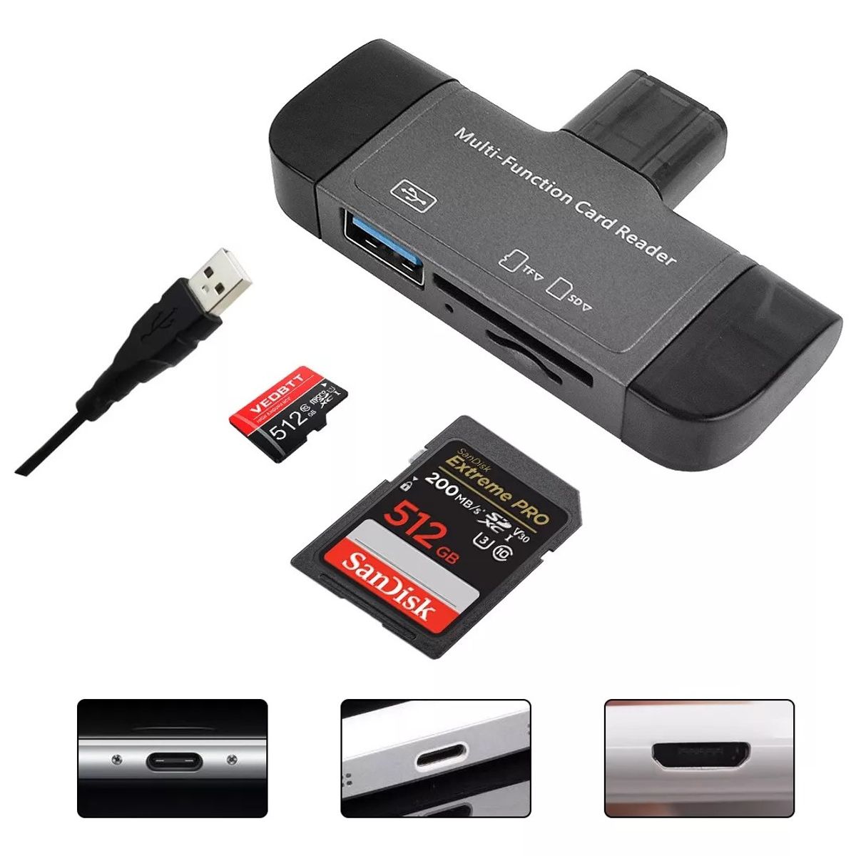 YAYKO - Adaptador 7 En 1 Lector Tarjetas Sd Y Tf, 3.0 Usb