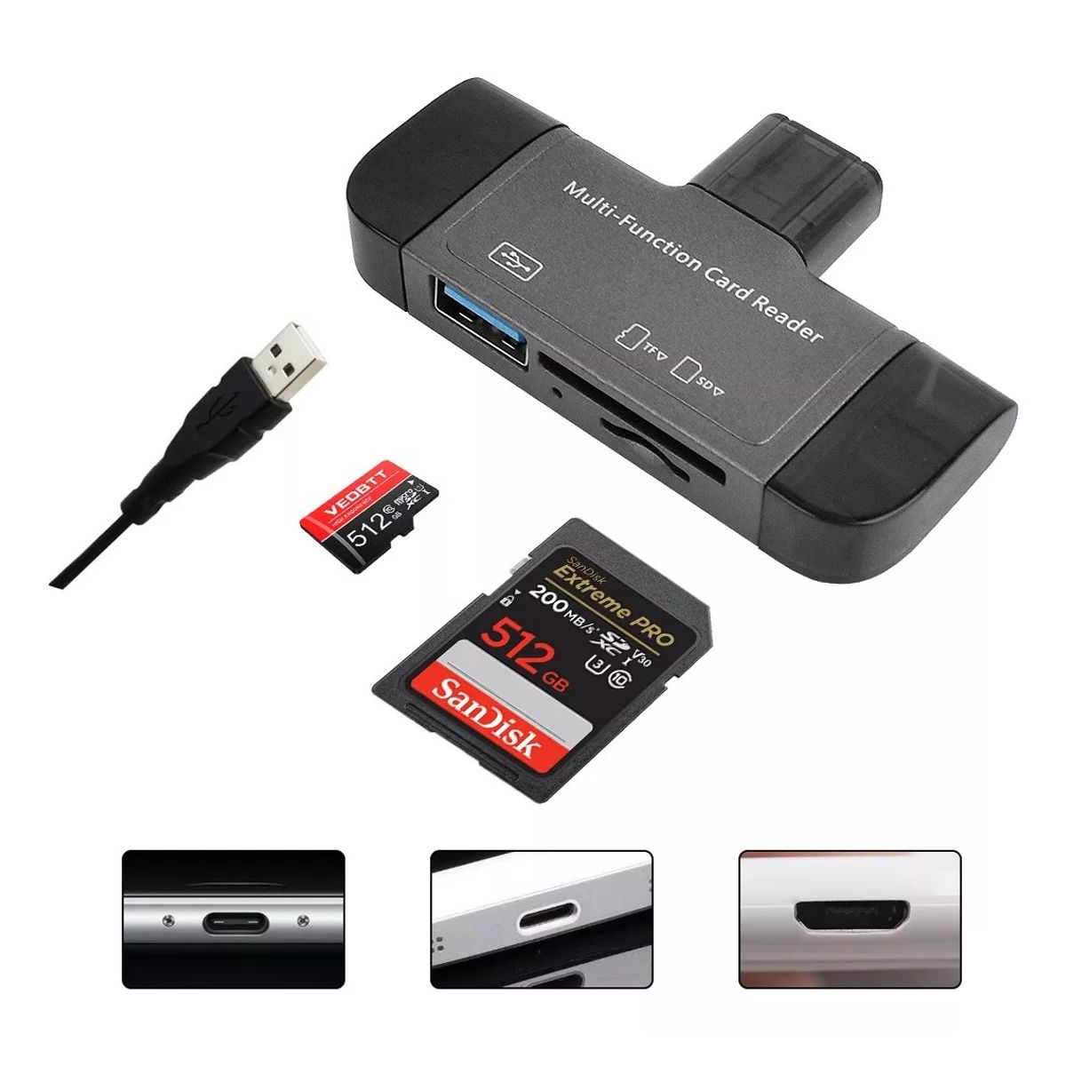 YAYKO - Adaptador 7 En 1 Lector Tarjetas Sd Y Tf, 3.0 Usb