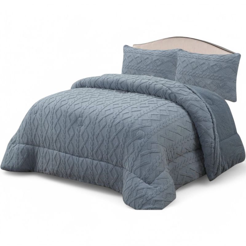 GENERICO - Cobertor De Invierno 2 Plazas+2 Fundas Texturizado Trenzado Gris Claro