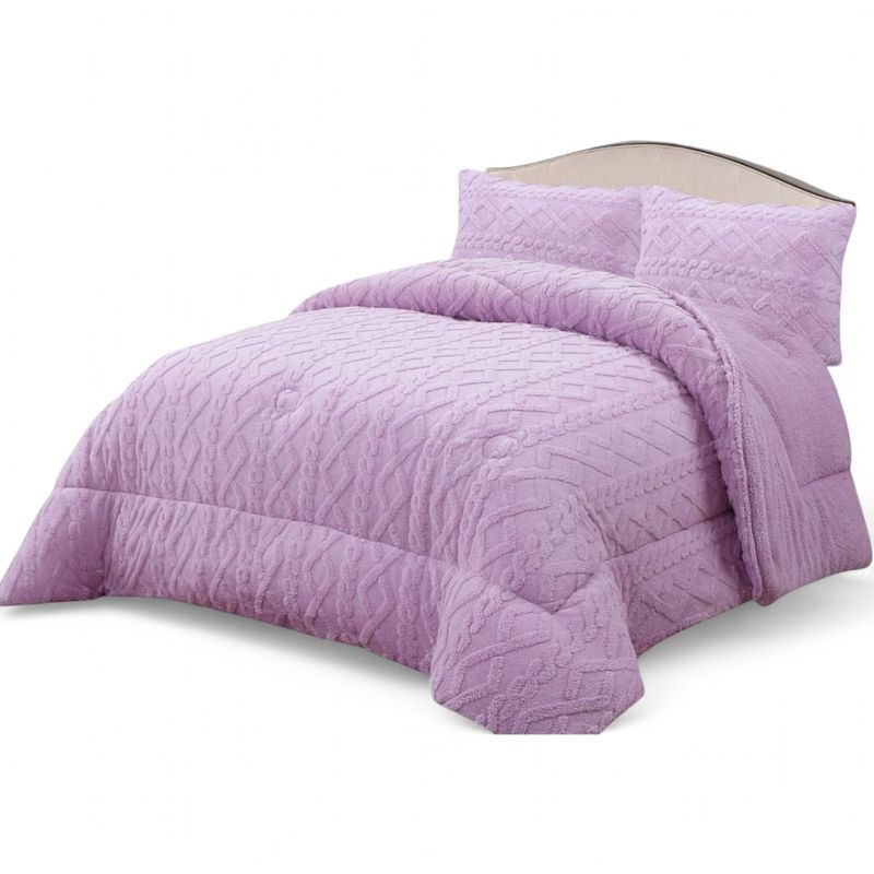 GENERICO - Cobertor De Invierno 2 Plazas+2 Fundas Texturizado Trenzado Lila