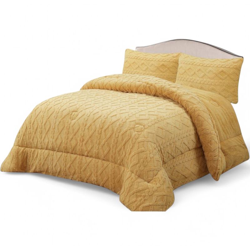 GENERICO - Cobertor De Invierno 2 Plazas+2 Fundas Texturizado Trenzado Amarillo