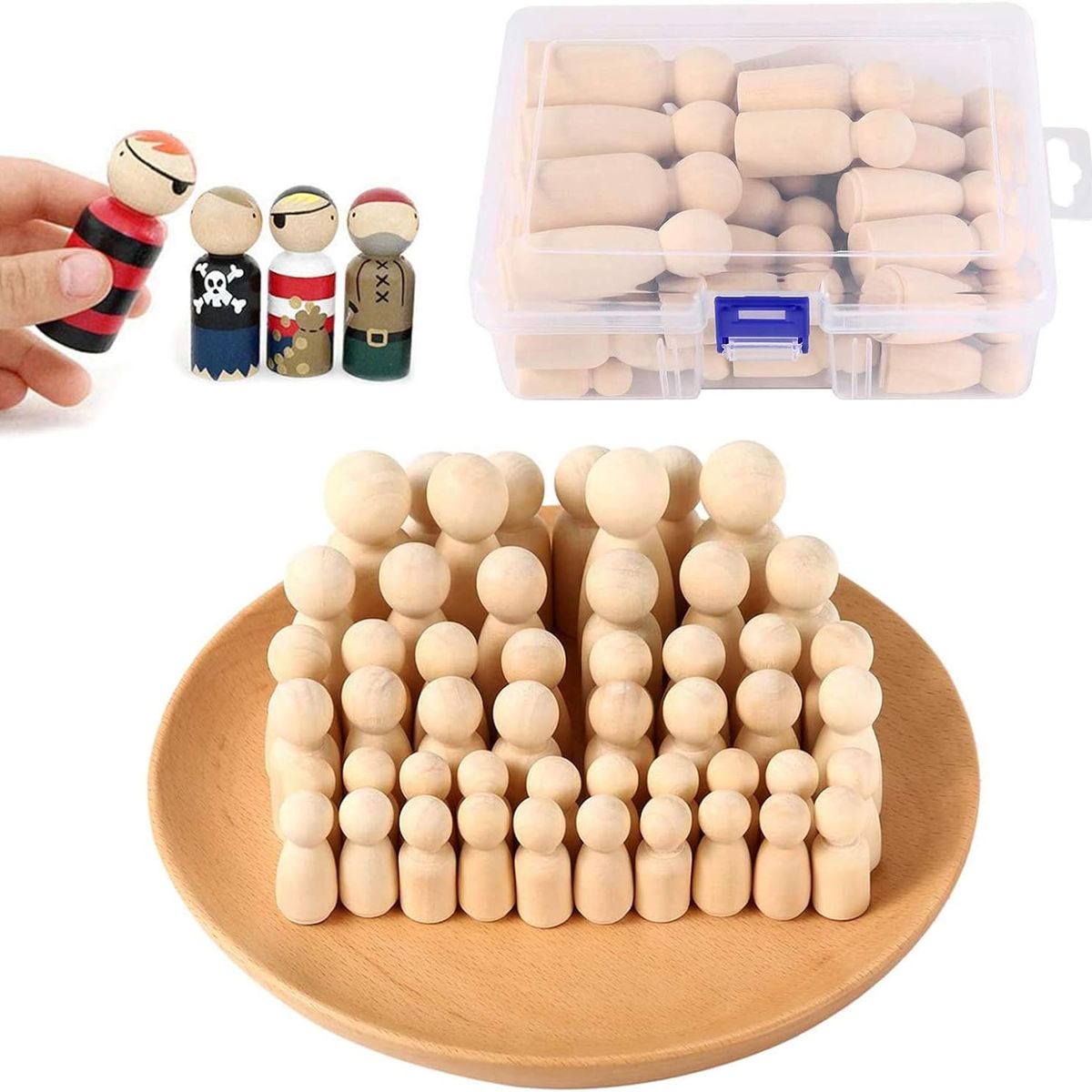 KUANGYE - 50 Piezas Muñecas de Madera Natural, Figuras Para Pintar