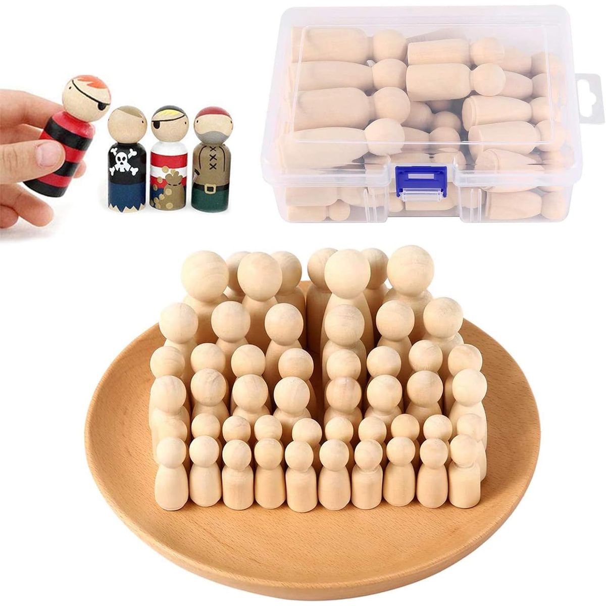 KUANGYE - 50 Piezas Muñecas de Madera Natural, Figuras Para Pintar