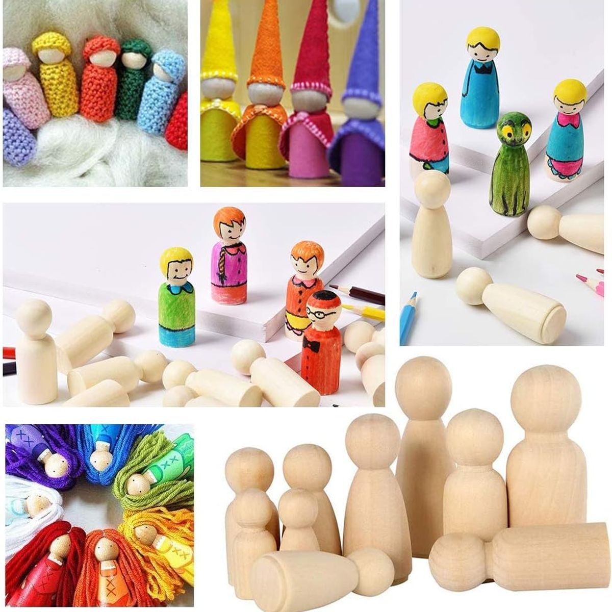 KUANGYE - 50 Piezas Muñecas de Madera Natural, Figuras Para Pintar