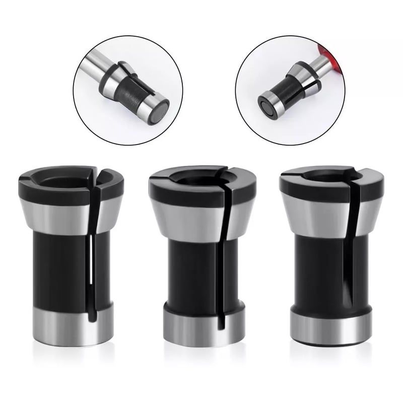 GENERICO - 3 Adaptadores Para Fresadora Router Tupi 6mm 6,35 (1/4) 8mm
