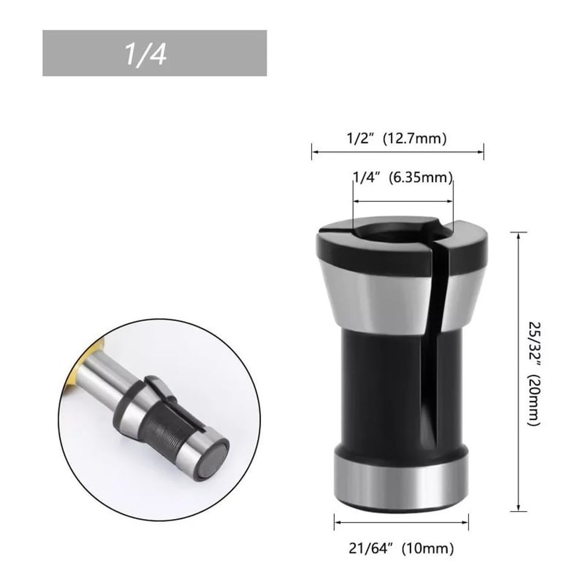 GENERICO - 3 Adaptadores Para Fresadora Router Tupi 6mm 6,35 (1/4) 8mm