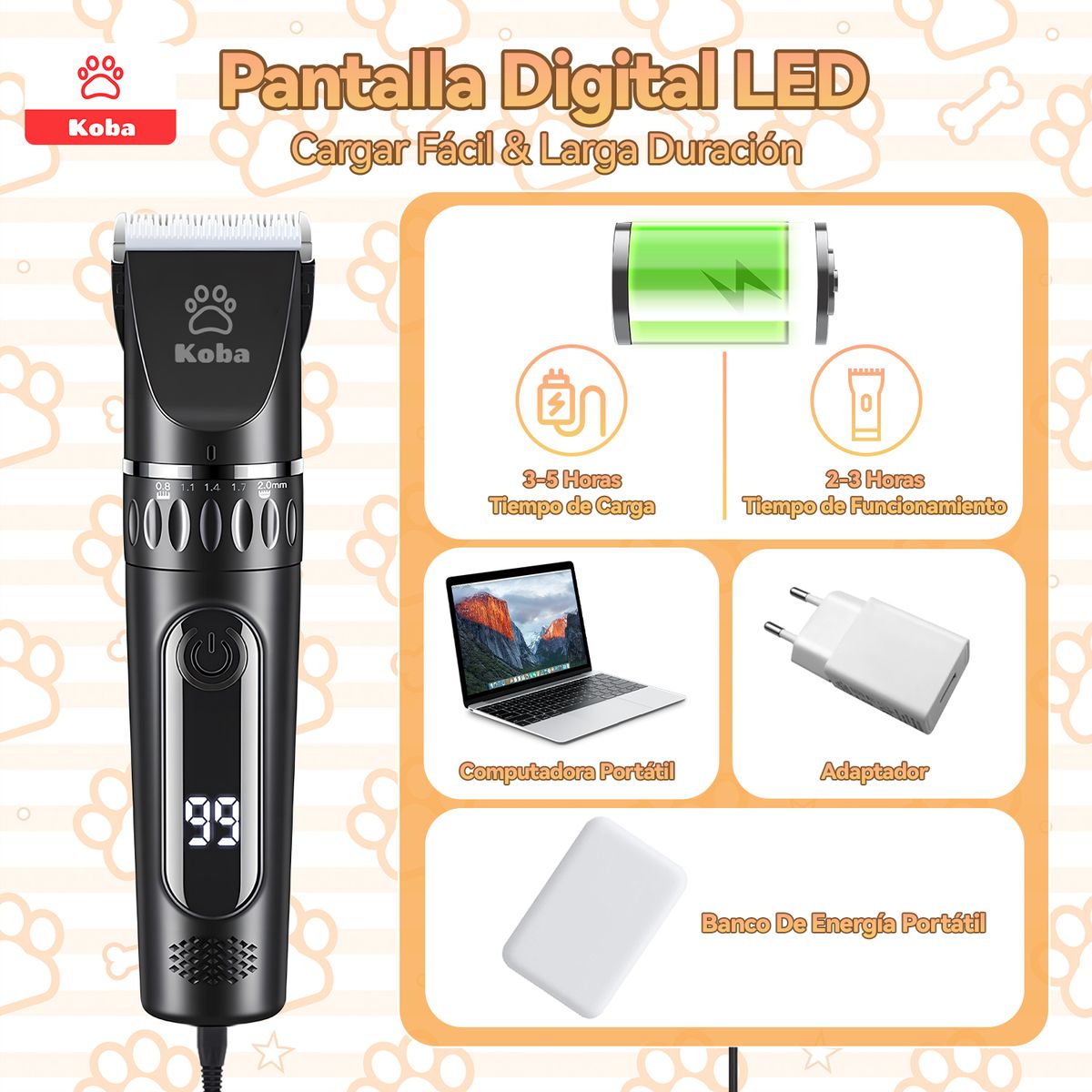 KOBA - 13 En 1 Kit De Maquina Corta Pelo Inalambrica Mascota Perro