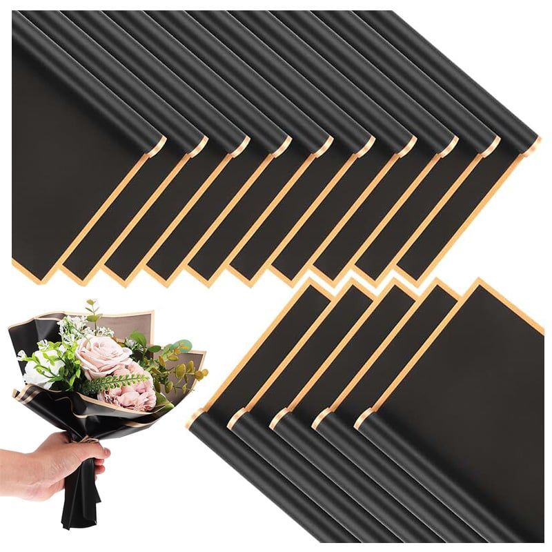 KUANGYE - 60 Hojas Borde Dorado De Papel De Regalo De Flores