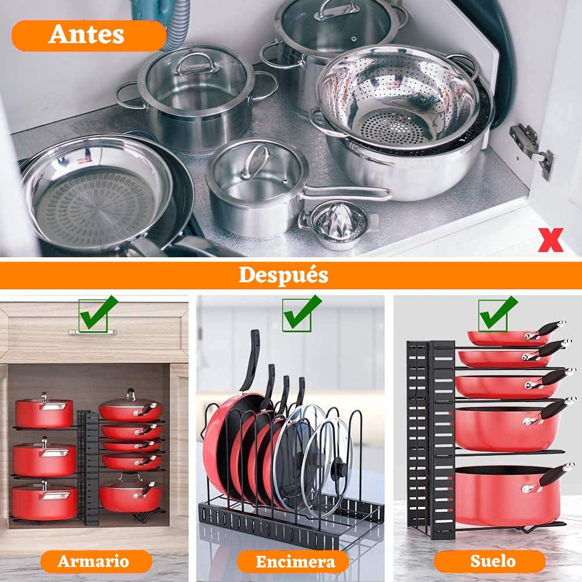 GENERICO - 3 En 1 Estante De Ollas Y Sartenes De Cocina De 8 Capas