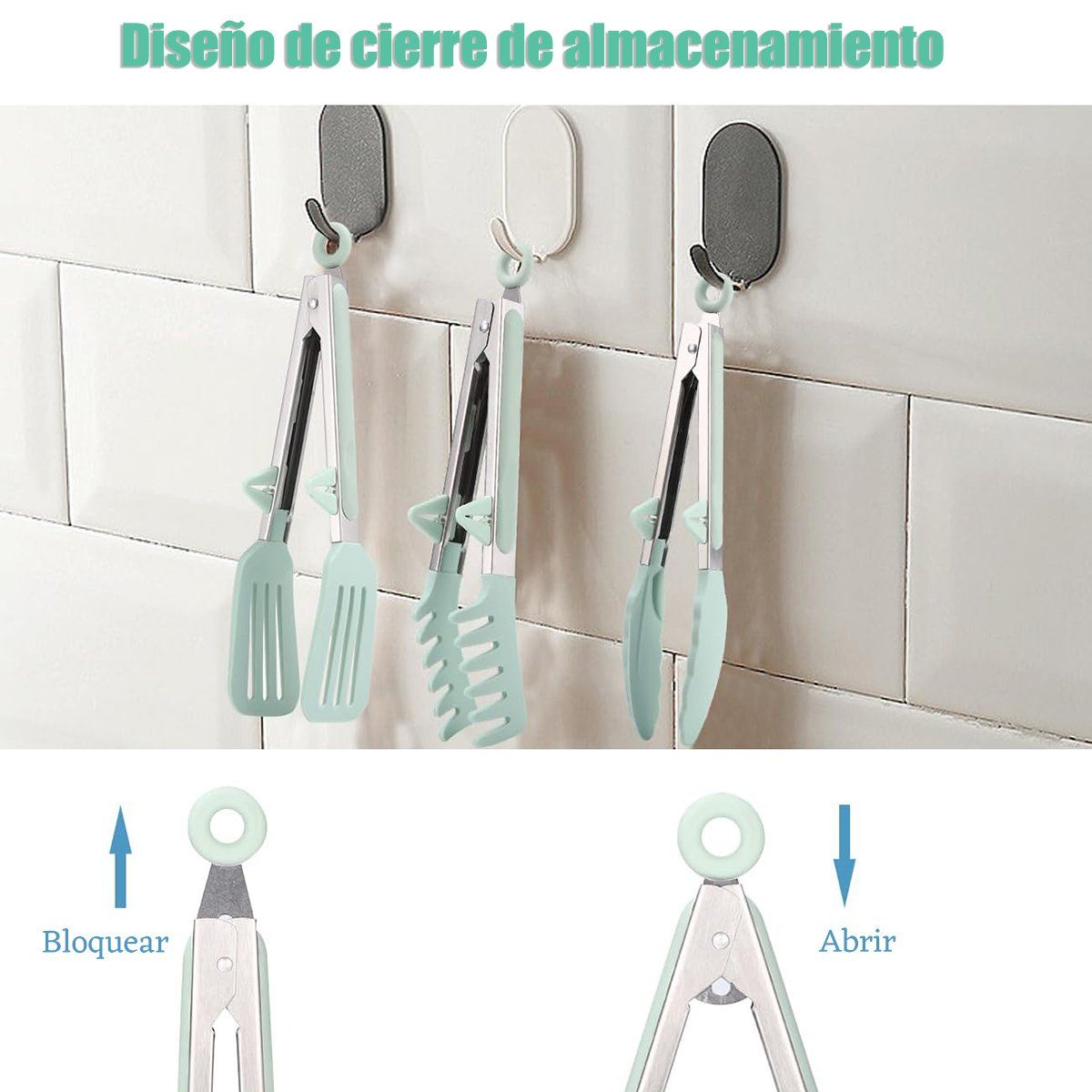 GENERICO - 3 Pcs Pinzas De Cocina De Acero Inoxidable Con Soporte-Verde