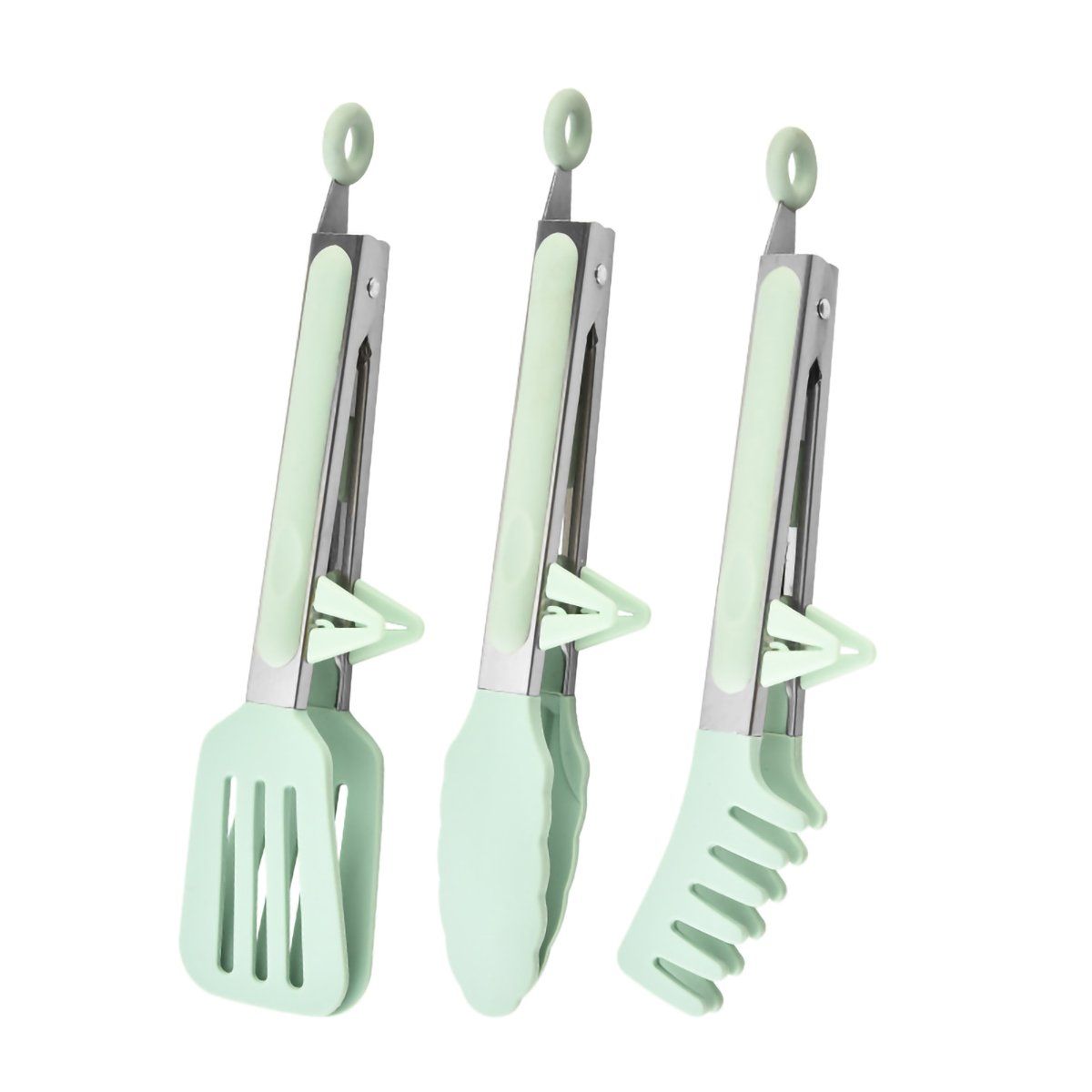 GENERICO - 3 Pcs Pinzas De Cocina De Acero Inoxidable Con Soporte-Verde